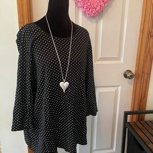 CJ Banks Black and White Polka Dot Blouse NWOT